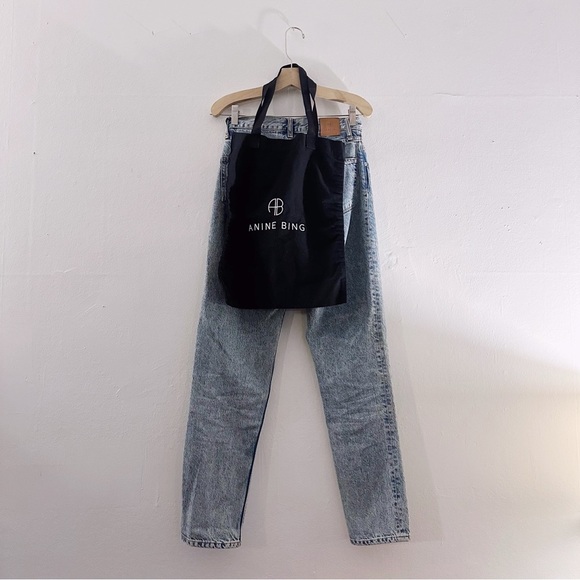 Anine Bing Stone Washed Blue Straight Leg Jeans Denim Cotton - Picture 5 of 9